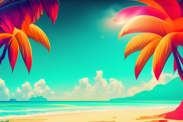 Photo tropical dreamscape vibrant retrofuturistic beachscapes