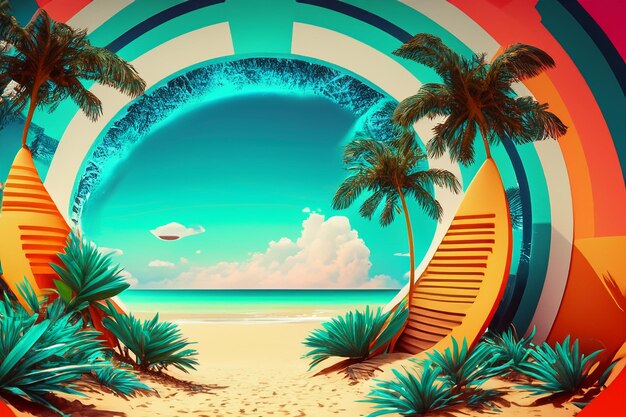 Photo tropical dreamscape vibrant retrofuturistic beachscapes