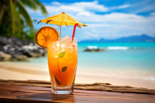 Tropical Drink on Sandy Beach