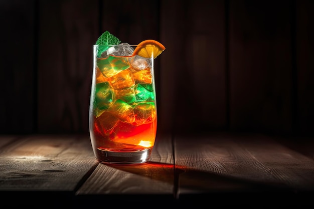 Tropical drink vibrant colors refreshing Orange mint and ice generative IA