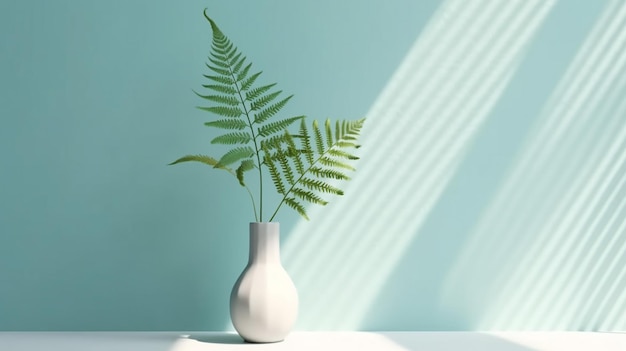 Tropical fern tree in white ceramic vase in sunlight Generative AI