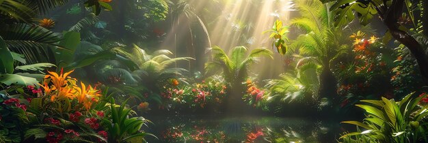 Photo a tropical fish tank with a tropical plant in the background