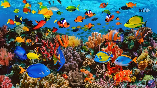 Tropical fishes at coral reef area