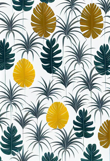 Tropical floral colorful pattern green leaves with details copy space mockup