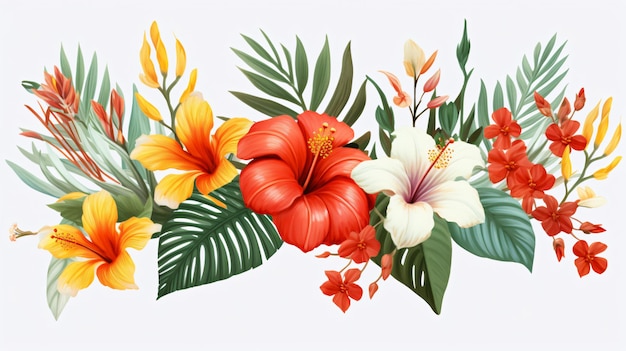 Tropical floral illustrations transparent isolated