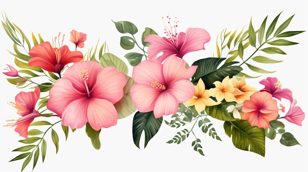 Tropical floral illustrations transparent isolated