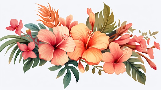 Tropical floral illustrations transparent isolated