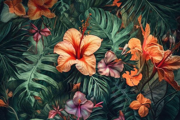 A tropical flower is on a green background