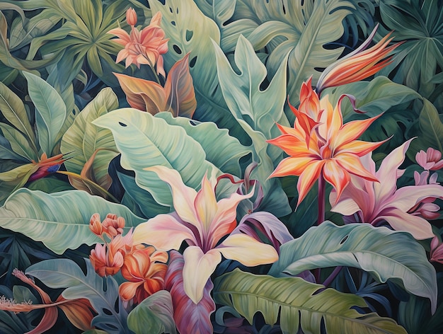 Tropical Flowers Background Wallpaper AI Generated