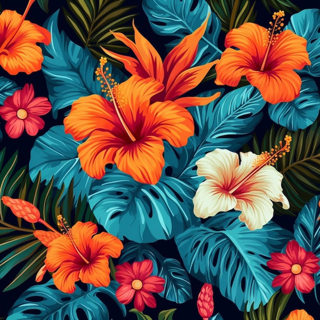 Tropical flowers on a black background.