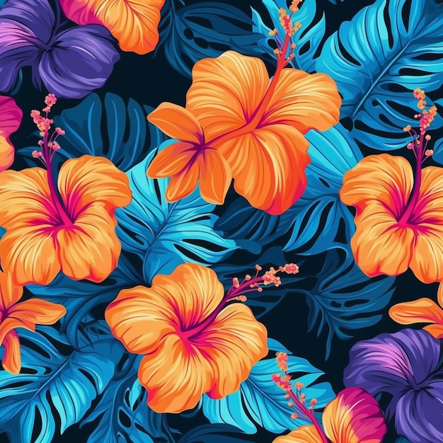 Tropical flowers on a dark background.