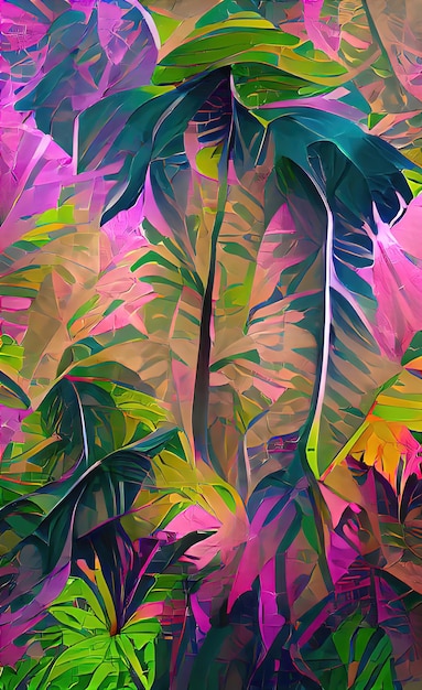 Tropical foliage banana leaves jungle palm tree monstera Colored leaves tropical floral background an element of textile design and decoration 3d illustration