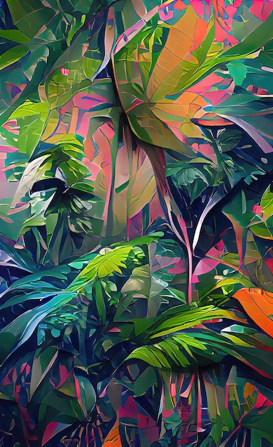 Tropical foliage banana leaves jungle palm tree monstera Colored leaves tropical floral background an element of textile design and decoration 3d illustration