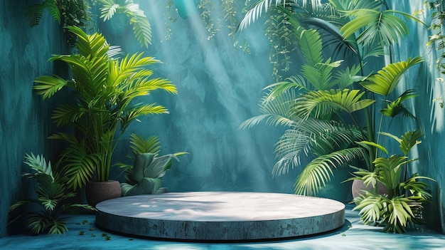 Tropical Foliage and Concrete Pedestal