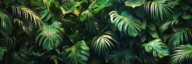 Tropical forest background green leaves fern jungle