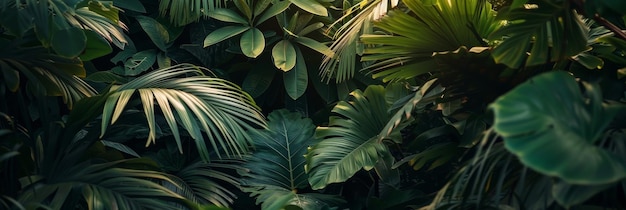 Tropical forest background green leaves fern jungle