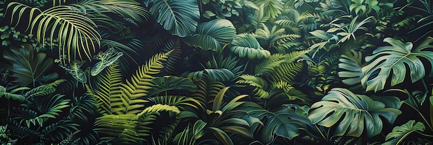 Tropical forest background green leaves fern jungle