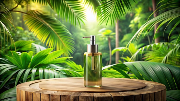 Tropical Forest Product Display with Glass Cosmetic Bottle