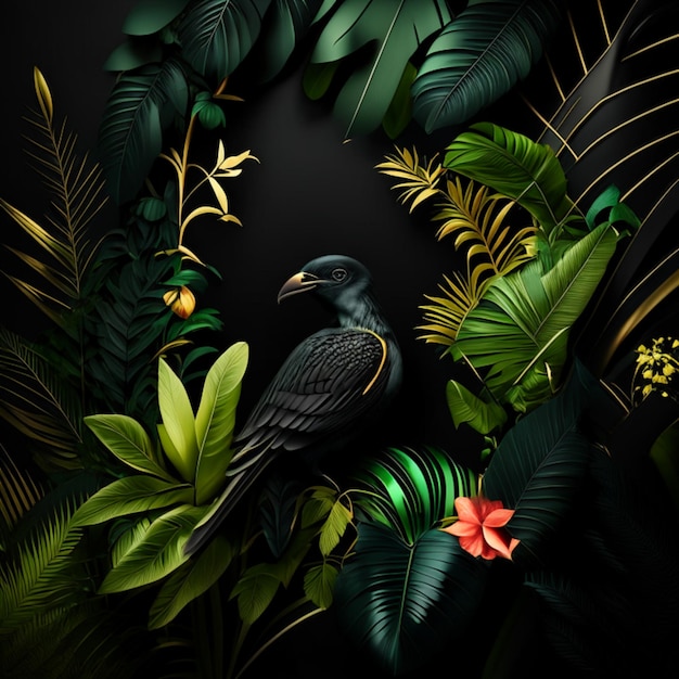 Tropical forest with a square frame on black background