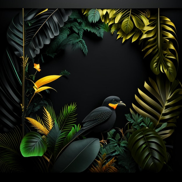 Tropical forest with a square frame on black background