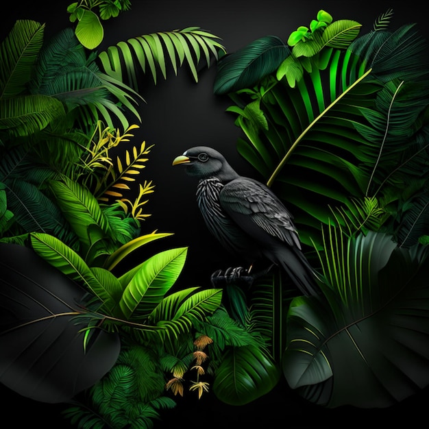 Tropical forest with a square frame on black background