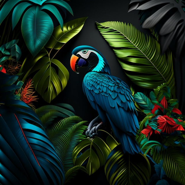 Tropical forest with a square frame on black background