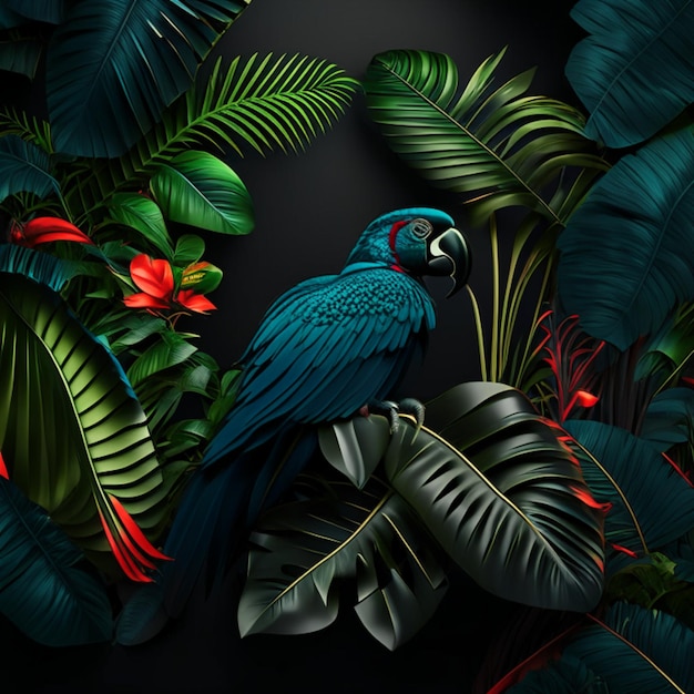 Tropical forest with a square frame on black background