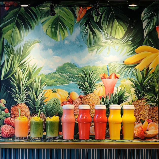 Photo a tropical fruit juice bar with various options on display