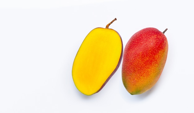 Tropical fruit, Mango  on white . Top view