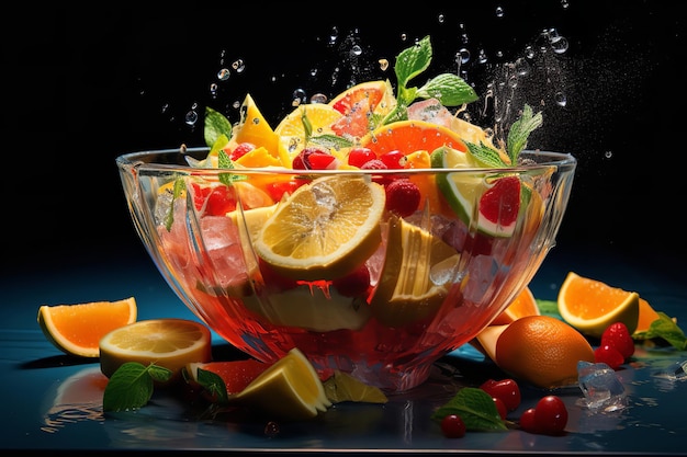 Tropical Fruit Punch Bowl with Floating Fruit Slices