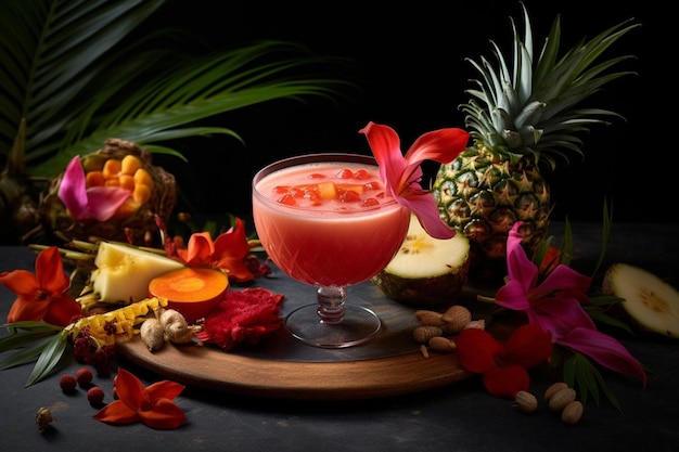 Photo tropical fruit punch in a glass 1164jpg