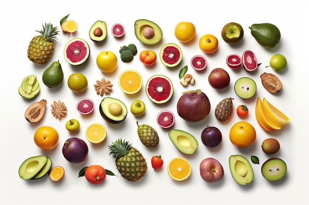 Tropical Fruit Selection on White Background