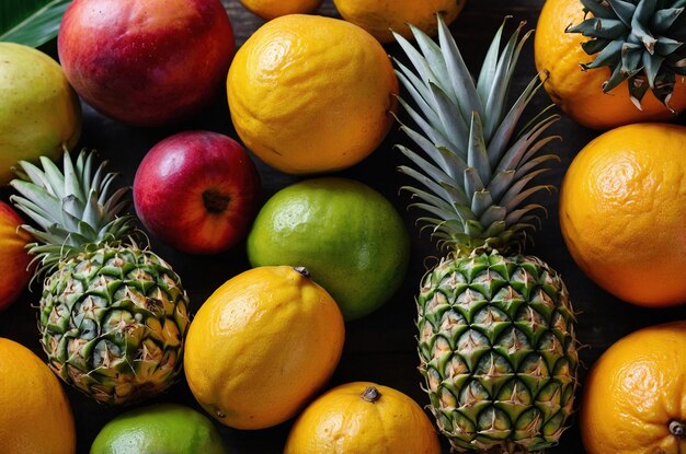 Tropical Fruits Background with Copy Space on Right