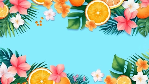 Tropical fruits on a blue background.