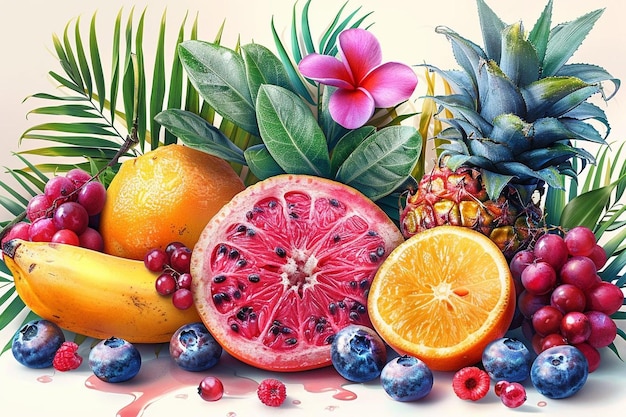 Photo tropical fruits composition