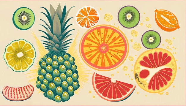 Photo tropical fruits illustration