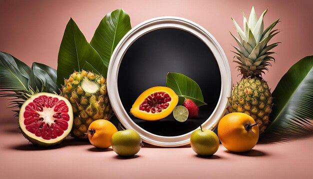 Tropical fruits round frame