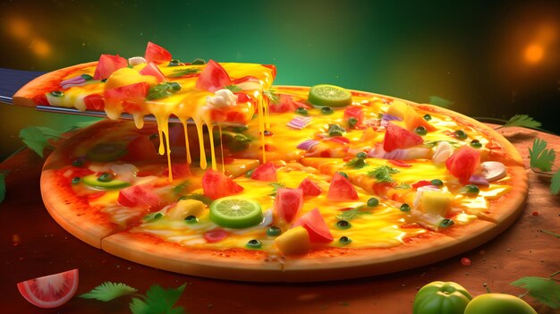 Tropical Fusion Hot Pizza with Watermelon and Mango Slices Capture the vibrant colors and exotic