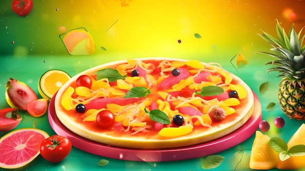 Tropical Fusion Hot Pizza with Watermelon and Mango Slices Capture the vibrant colors and exotic