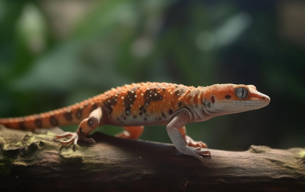 Photo a tropical gecko lizard sits on a branch in the forest ai generated