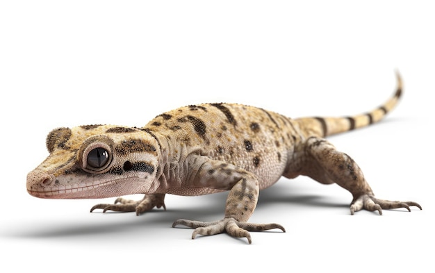 A tropical gecko lizard sits on a white background ai generated