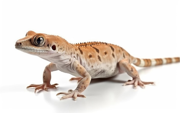 A tropical gecko lizard sits on a white background ai generated