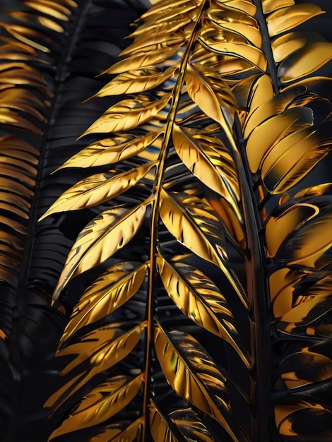 Tropical gold and black leaves background