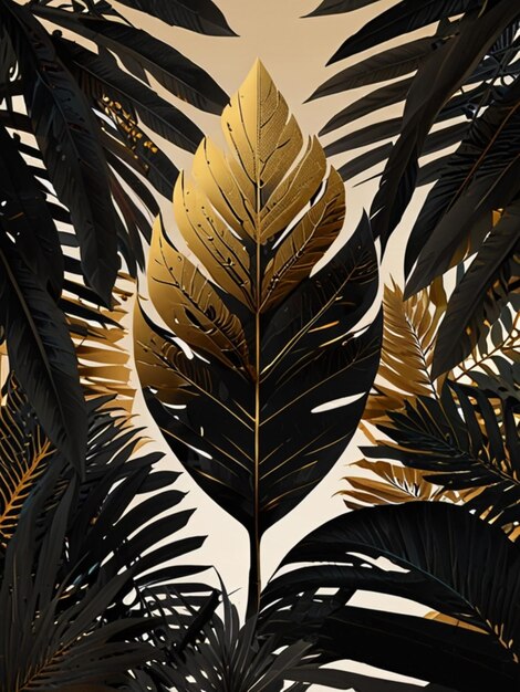 Photo tropical gold and black leaves background