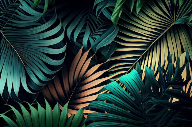 Tropical green palm leaves floral pattern background