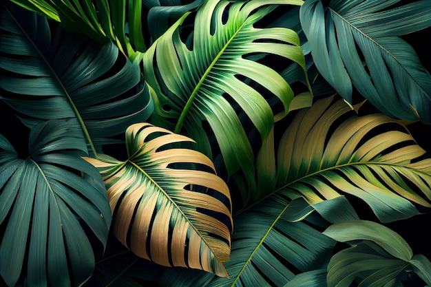 Tropical green palm leaves floral pattern background