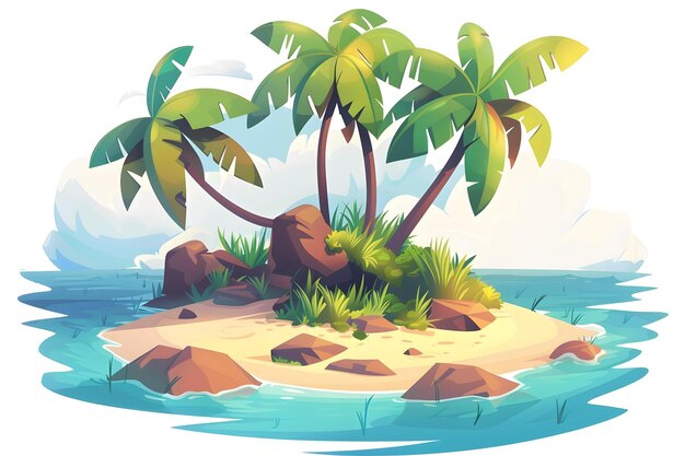 Photo tropical island illustration with palm trees and sandy beach