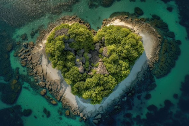 A tropical island in the middle of the ocean in the shape of heart A place to relax Generative AI