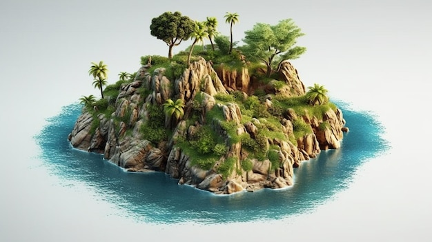 Tropical island ocean in the sea 3d render illustration