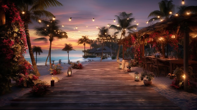 tropical island outdoor beautiful location at dusk